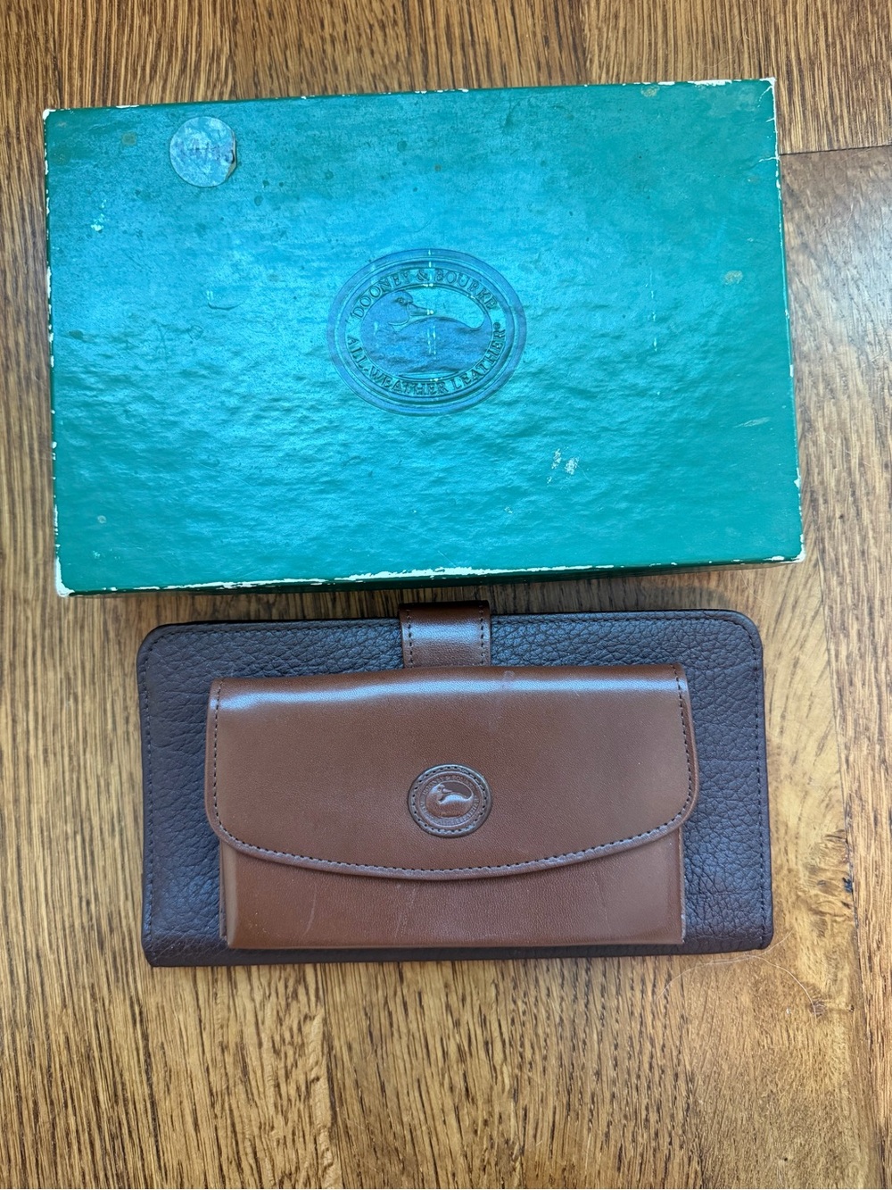 Vintage Dooney & Bourke Brown Two-Tone Leather Wallet and Checkbook